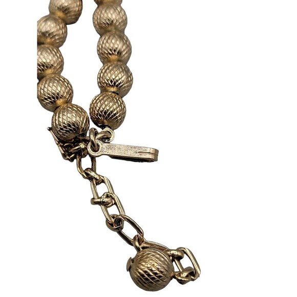 Crown Trifari 1960s Jewelry Set Metal Bead 16" Necklace & Clip On Earrings - Picture 13 of 16